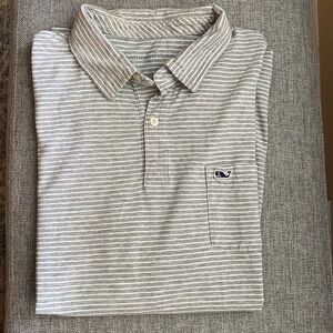 Vineyard Vines sz L EUC golf/ polo shirt. 100% cotton in gray/ white stripe.